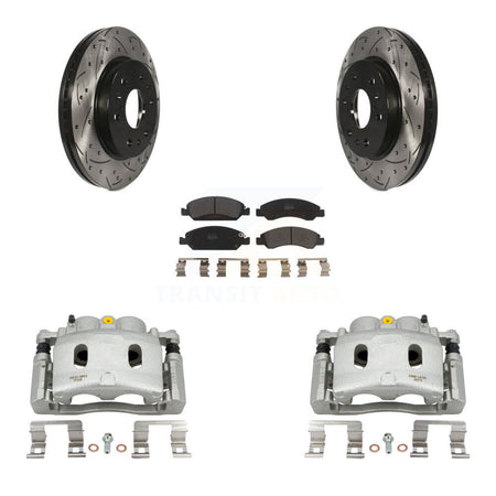 Front Brake Caliper Drilled Slot Rotor Semi-Metallic Pad Kit For Chevrolet GMC Silverado KCD-100164P