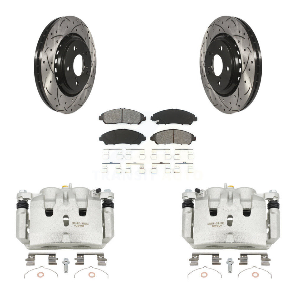 Front Brake Caliper Drill Slot Rotor Semi-Metallic Pad Kit For Honda Pilot Ridgeline MDX KCD-100164S