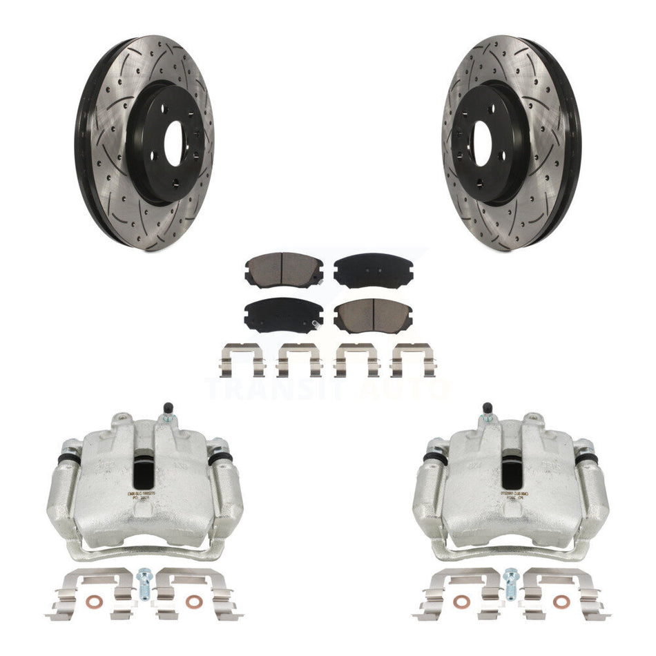 Front Disc Brake Coated Caliper Drilled Slotted Rotors And Ceramic Pads Kit For Chevrolet Equinox GMC Terrain Malibu Impala Buick LaCrosse Regal Allure KCD-100165C