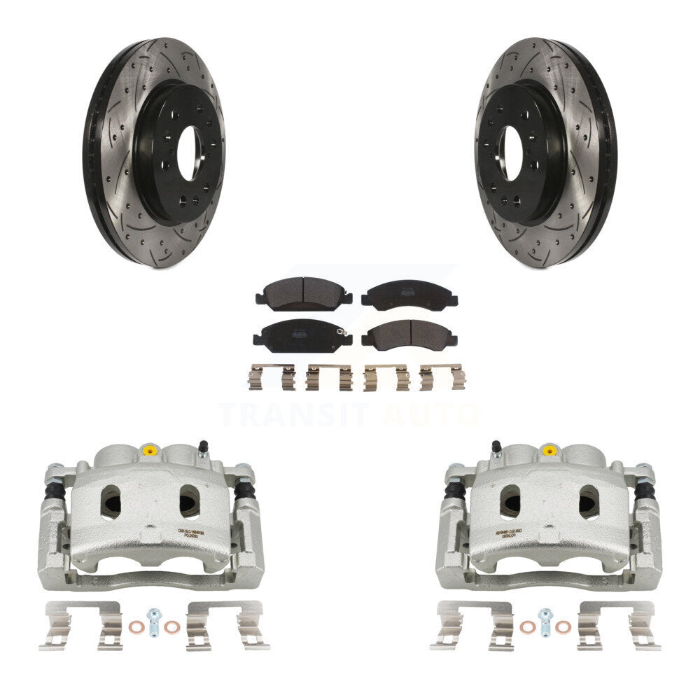 Front Disc Brake Coated Caliper Drill Slot Rotors Semi-Metallic Pad Kit For Cadillac XTS KCD-100165P