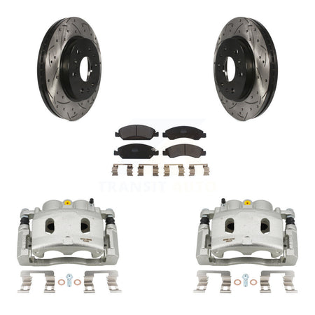 Front Disc Brake Coated Caliper Drill Slot Rotors Semi-Metallic Pad Kit For Cadillac XTS KCD-100165P