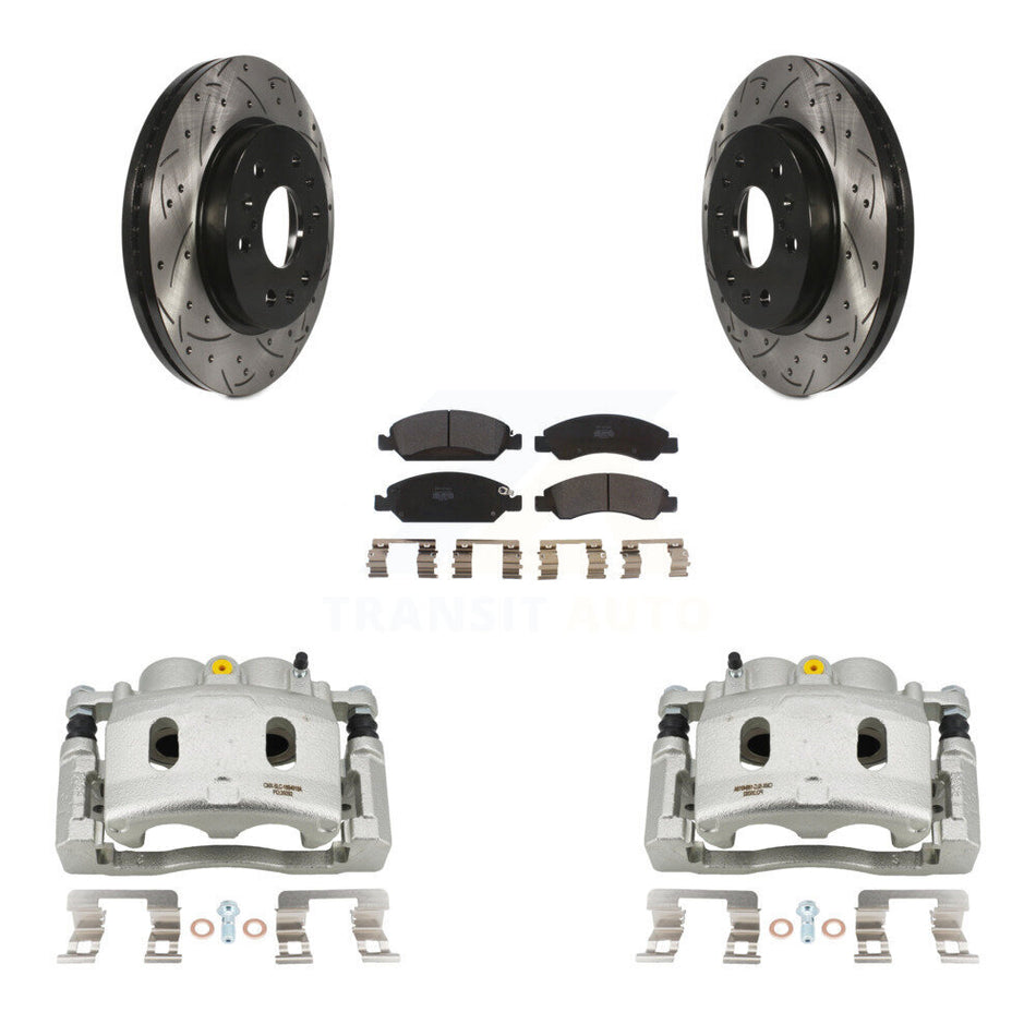 Front Disc Brake Coated Caliper Drill Slot Rotors Semi-Metallic Pad Kit For Cadillac XTS KCD-100165P