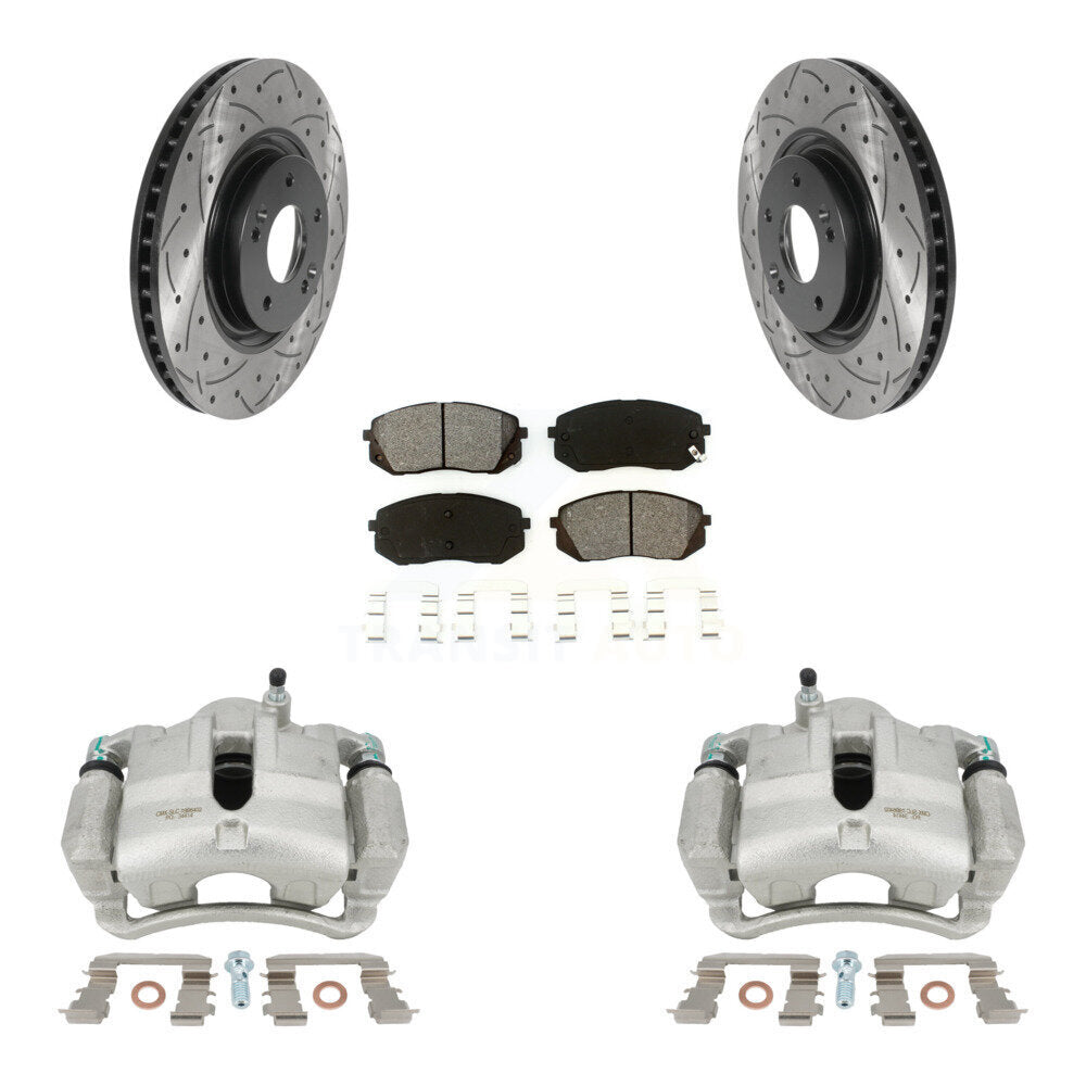 Front Disc Brake Coated Caliper Drilled Slotted Rotors And Semi-Metallic Pads Kit For 2015 Hyundai Tucson FUEL CELL EV (FCEV) engine KCD-100165S by Transit Auto