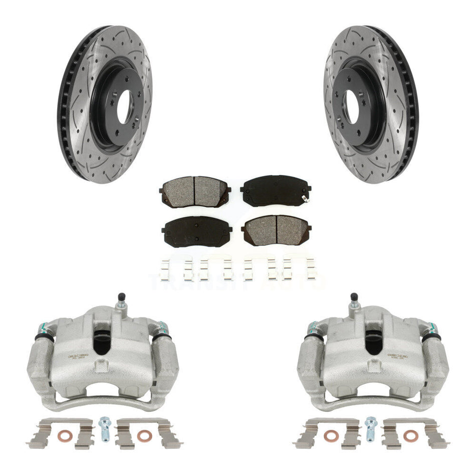 Front Disc Brake Coated Caliper Drilled Slotted Rotors And Semi-Metallic Pads Kit For 2015 Hyundai Tucson FUEL CELL EV (FCEV) engine KCD-100165S