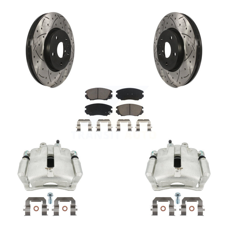 Front Disc Brake Coated Caliper Drilled Slotted Rotors And Ceramic Pads Kit For Buick LaCrosse Regal Chevrolet Malibu Limited KCD-100166C