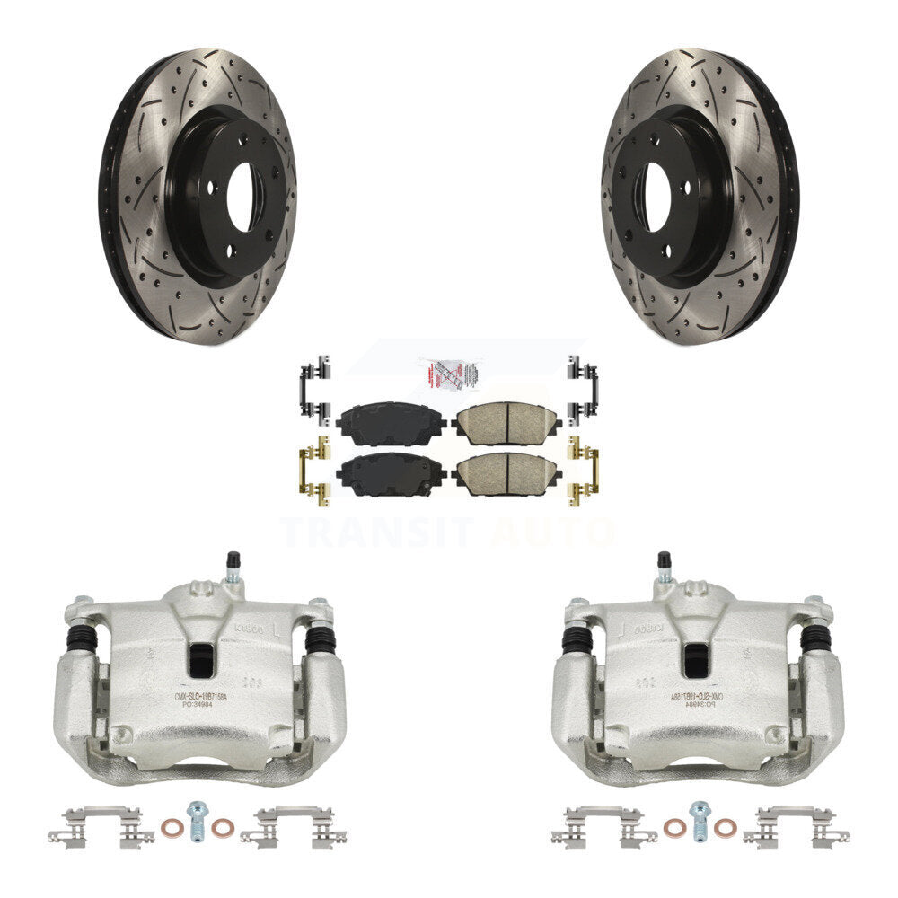 Front Brake Coated Caliper Drill Slot Rotor Ceramic Pad Kit For 2016-2018 Mazda CX-3 AWD KCD-100166N