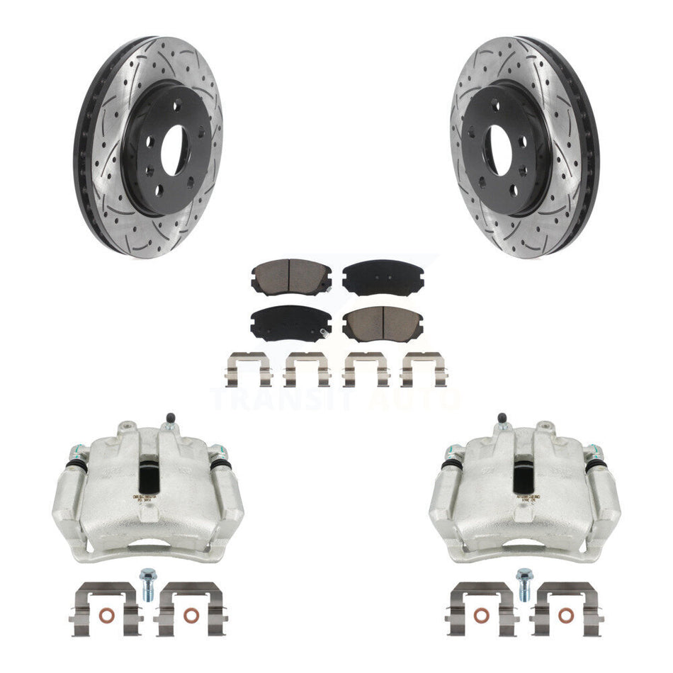 Front Disc Brake Coated Caliper Drilled Slotted Rotors And Ceramic Pads Kit For Chevrolet Malibu Buick LaCrosse Regal Limited KCD-100167C