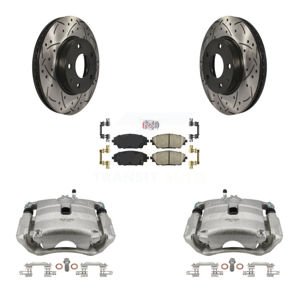 Front Disc Brake Coated Caliper Drilled Slotted Rotors And Ceramic Pads Kit For 2016-2018 Mazda CX-3 FWD KCD-100167N