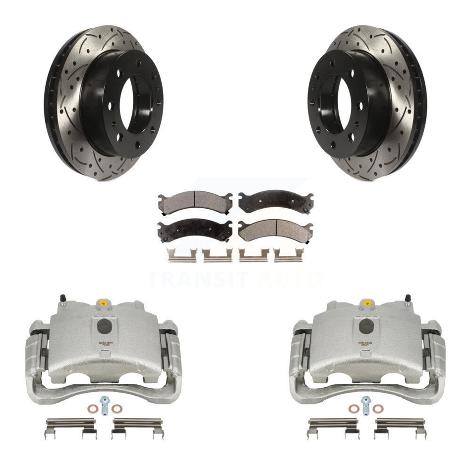 Front Brake Caliper Drilled Slot Rotor Semi-Metallic Pad Kit For Chevrolet Silverado 2500 HD GMC Sierra Express Cadillac DeVille Savana 3500 Hummer H2 Classic 1500 Suburban XL KCD-100167P