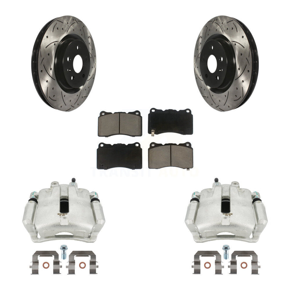 Front Disc Brake Coated Caliper Drilled Slotted Rotors And Ceramic Pads Kit For 2012-2013 Buick Regal 2.4L With Brembo Calipers KCD-100168C by Transit Auto