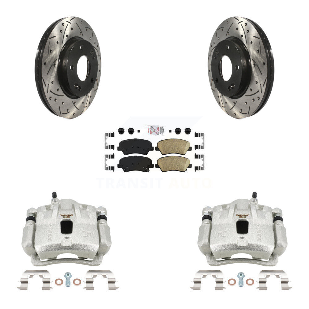 Front Brake Caliper Drill Slot Rotors Ceramic Pad Kit For 2011-2012 Hyundai Elantra 1.8L KCD-100168N