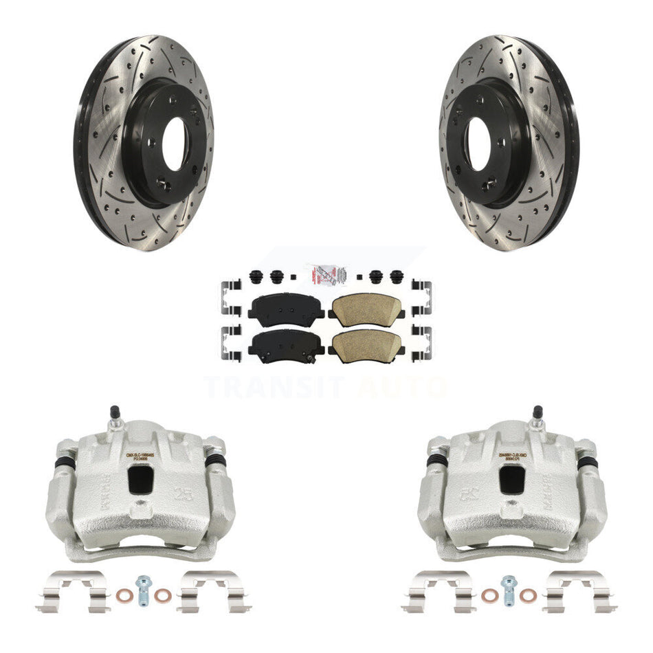 Front Brake Caliper Drill Slot Rotors Ceramic Pad Kit For 2011-2012 Hyundai Elantra 1.8L KCD-100168N