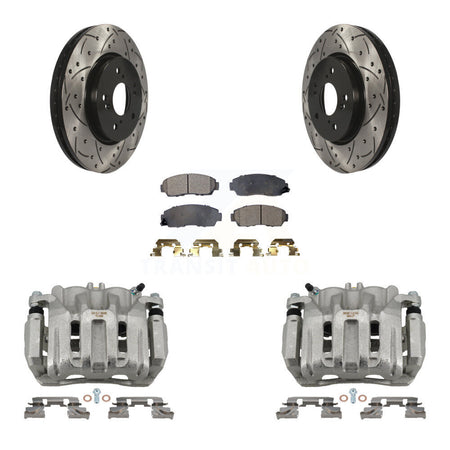 Front Brake Coat Caliper Drill Slot Rotor Semi-Metallic Pad Kit For Honda CR-V Acura RDX KCD-100168P