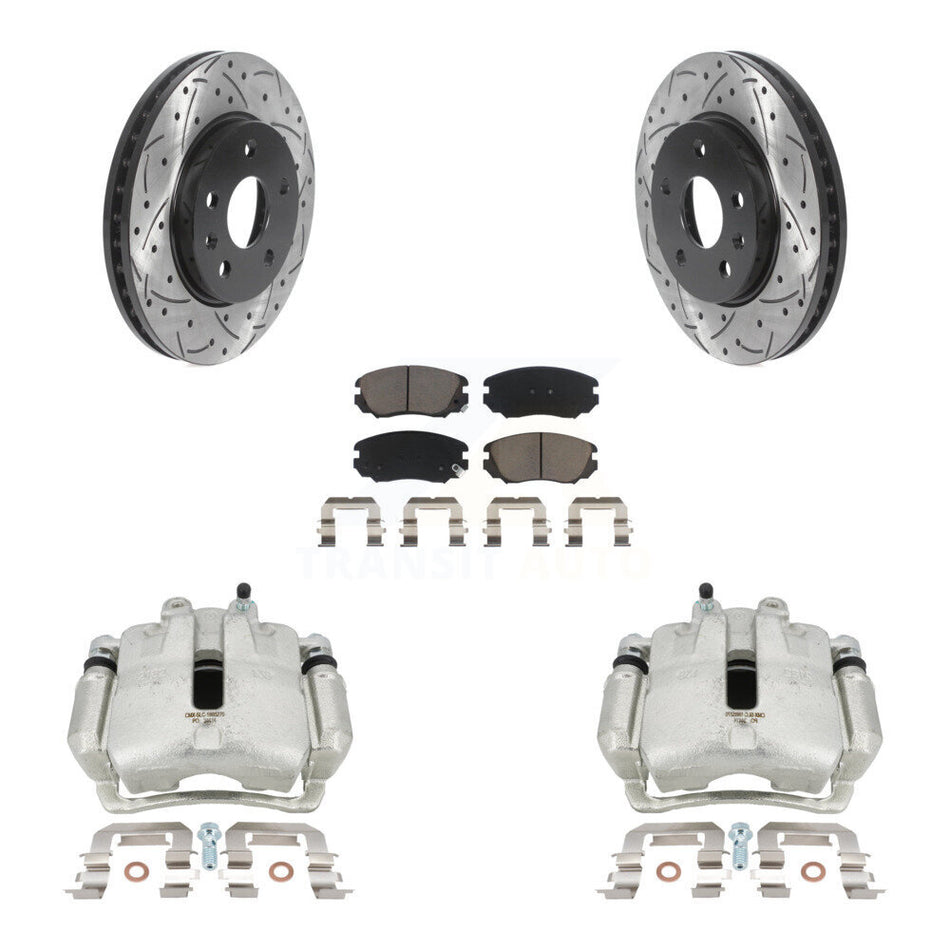 Front Disc Brake Coated Caliper Drilled Slotted Rotors And Ceramic Pads Kit For 2011 Buick Regal 2.0L With Solid Rear KCD-100169C