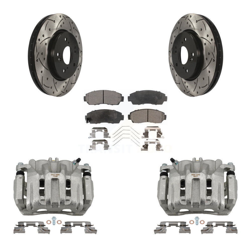 Front Brake Coat Caliper Drill Slot Rotor Semi-Metallic Pad Kit For Honda CR-V Crosstour KCD-100169P