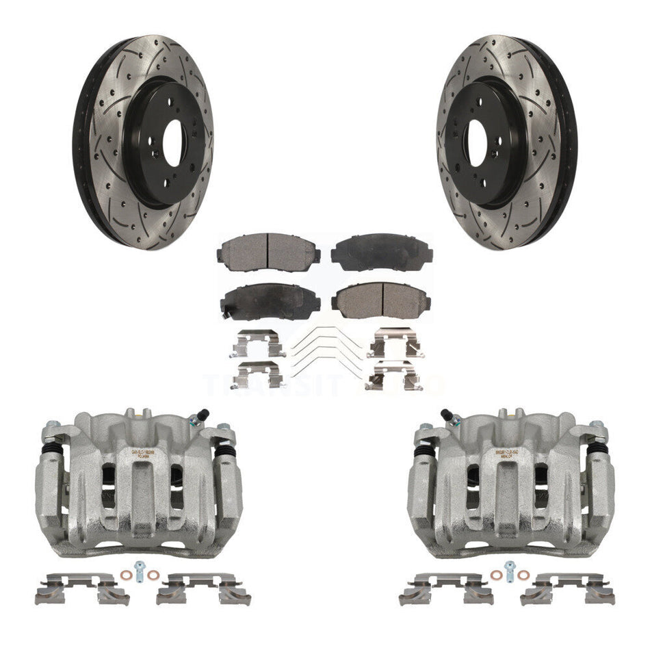 Front Brake Coat Caliper Drill Slot Rotor Semi-Metallic Pad Kit For Honda CR-V Crosstour KCD-100169P