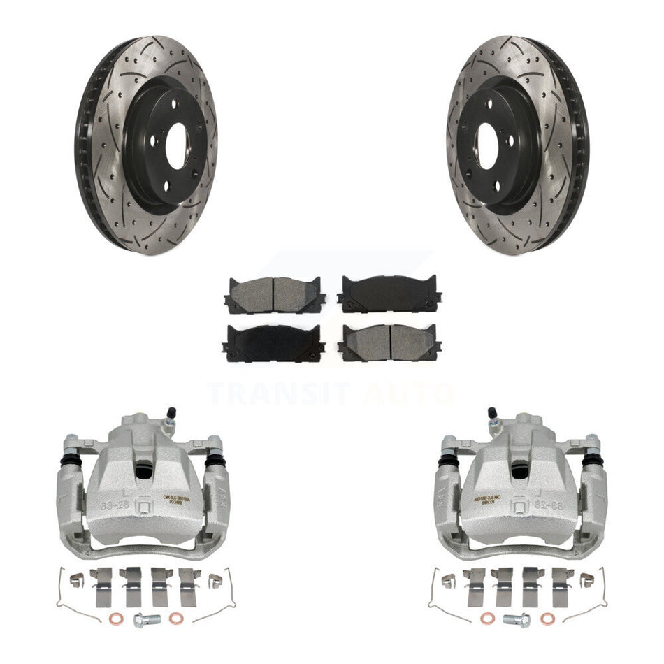 Front Brake Caliper Drill Slot Rotors Semi-Metallic Pad Kit For Toyota Camry Lexus ES350 KCD-100169S