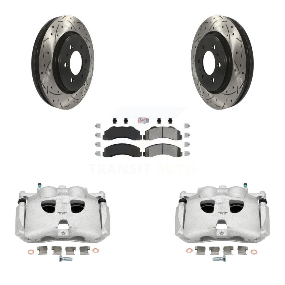 Front Disc Brake Coated Caliper Drilled Slotted Rotors And Semi-Metallic Pads Kit For Ford F-150 Expedition Lincoln Navigator KCD-100170N