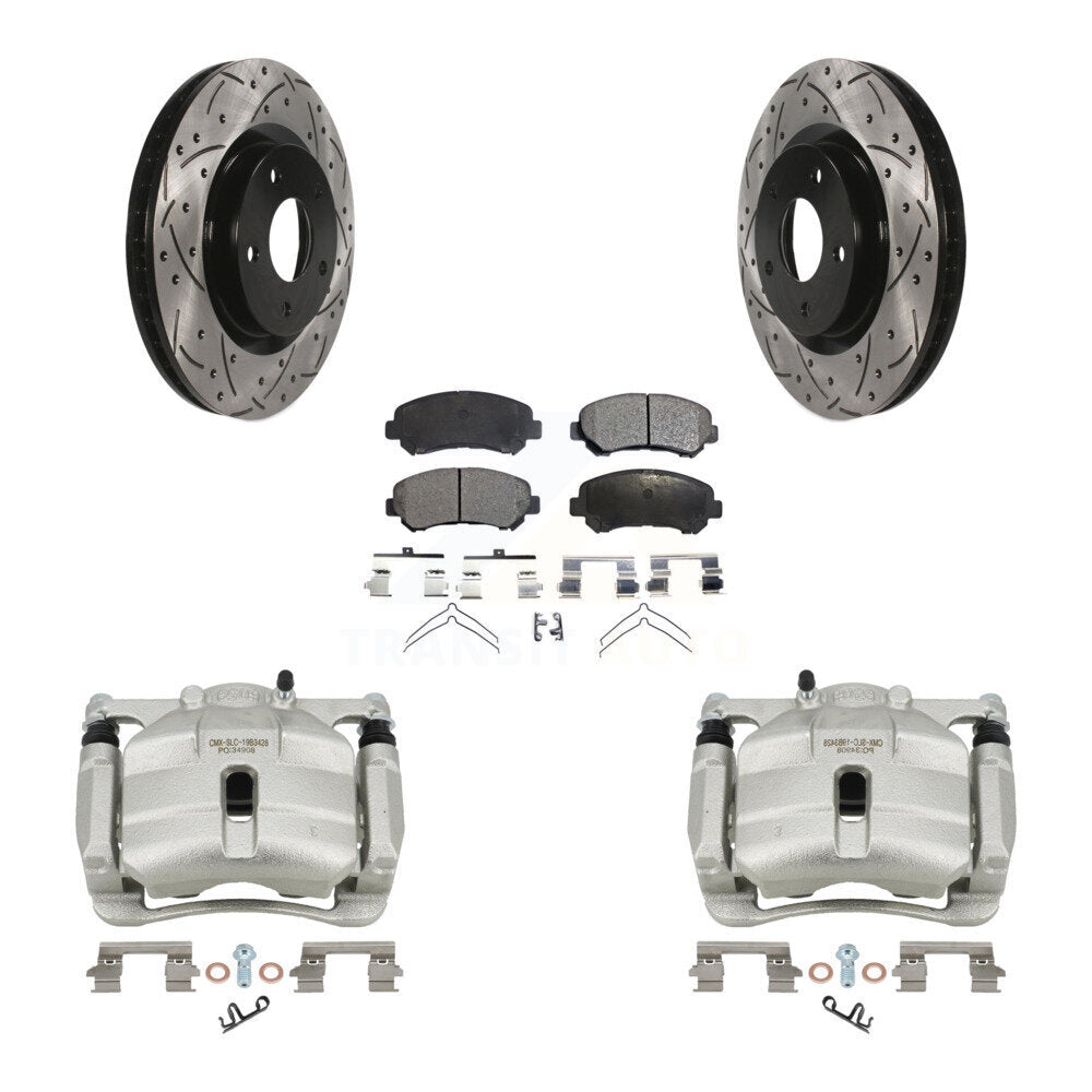 Front Brake Coat Caliper Drill Slot Rotors Semi-Metallic Pad Kit For Nissan Rogue Select KCD-100170P