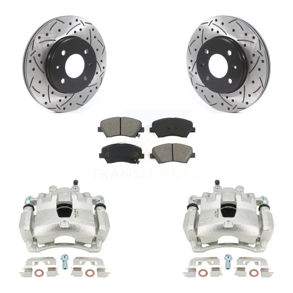 Front Disc Brake Coated Caliper Drilled Slotted Rotors And Semi-Metallic Pads Kit For Hyundai Accent Kia Rio KCD-100170S