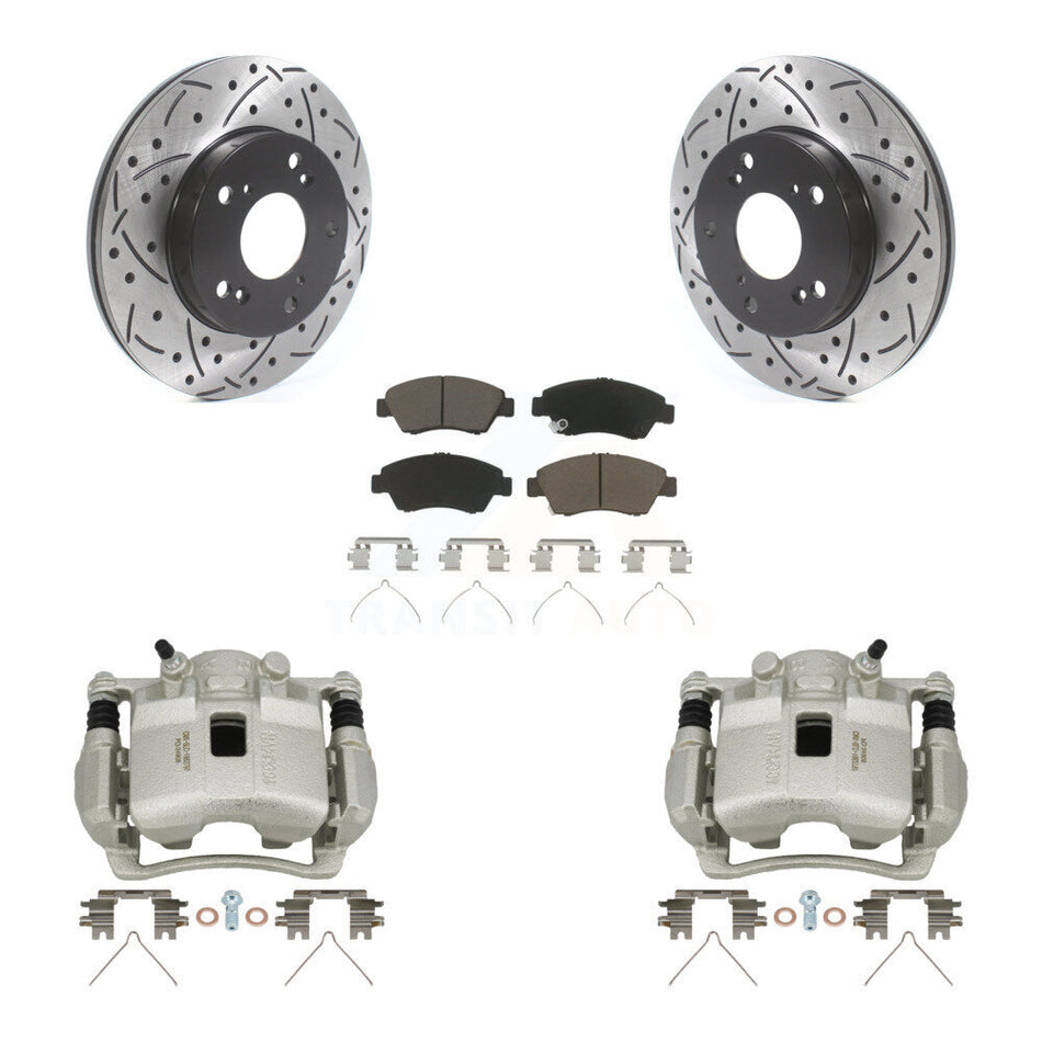 Front Brake Coated Caliper Drill Slotted Rotor Ceramic Pad Kit For Honda Civic Acura RSX KCD-100171C