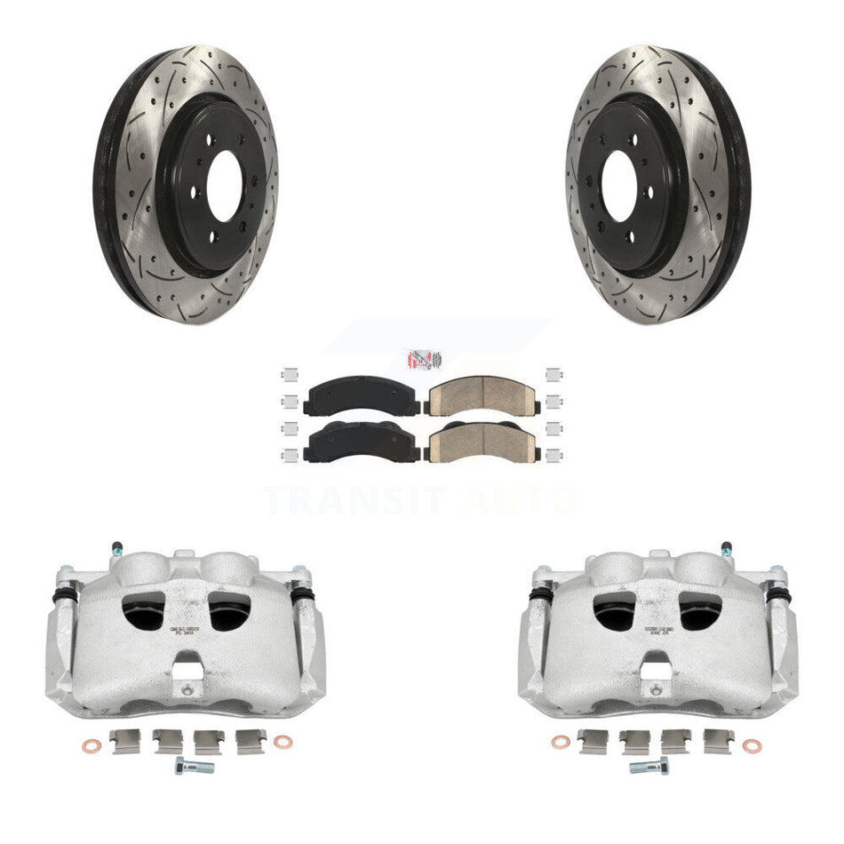 Front Disc Brake Coated Caliper Drilled Slotted Rotors And Ceramic Pads Kit For Ford F-150 Expedition Lincoln Navigator KCD-100171N
