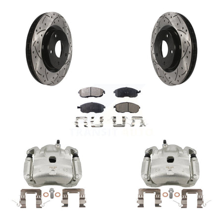Front Disc Brake Coated Caliper Drill Slot Rotor Semi-Metallic Pad Kit For Nissan Sentra KCD-100171P