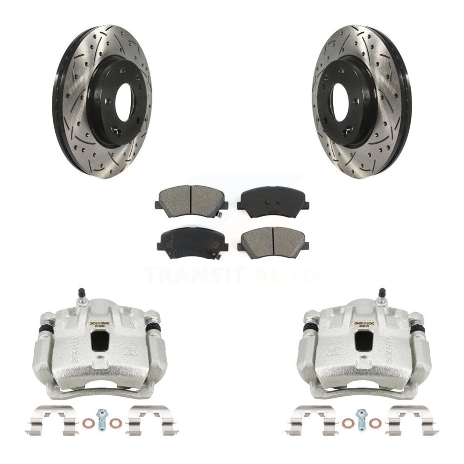 Front Brake Coat Caliper Drill Slot Rotor Semi-Metallic Pad Kit For Hyundai Elantra 1.8L KCD-100171S