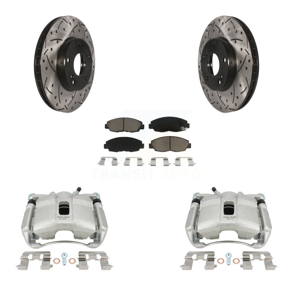 Front Disc Brake Coated Caliper Drilled Slotted Rotors And Ceramic Pads Kit For 2011 Honda Civic GX with 1.8L KCD-100172C