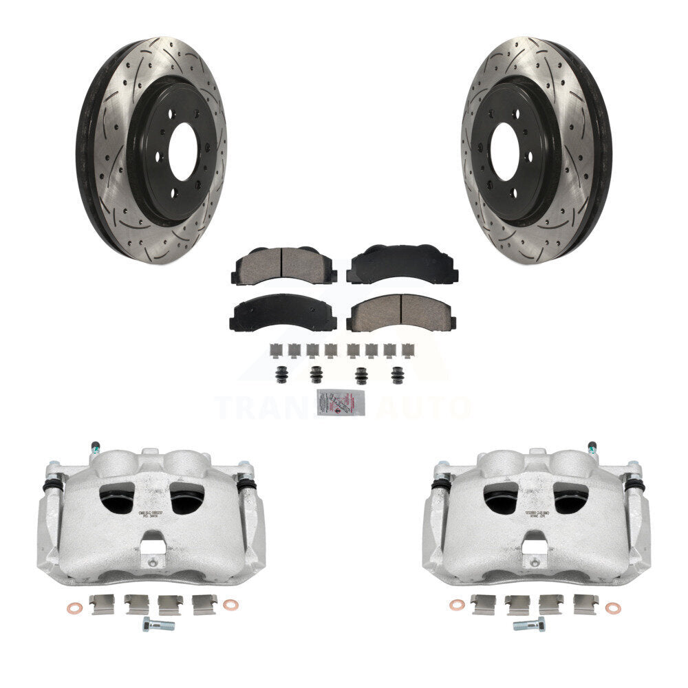 Front Brake Caliper Drilled Slot Rotor Ceramic Pad Kit For Ford F-150 Expedition Lincoln KCD-100172N