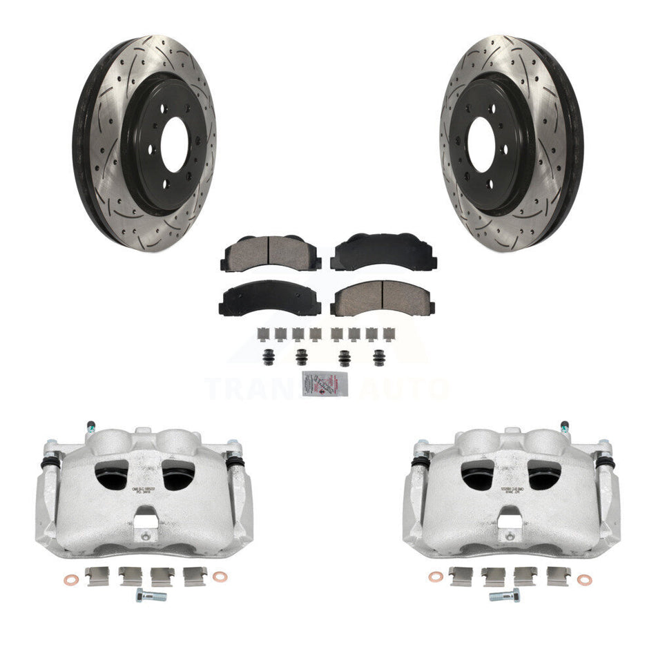Front Brake Caliper Drilled Slot Rotor Ceramic Pad Kit For Ford F-150 Expedition Lincoln KCD-100172N