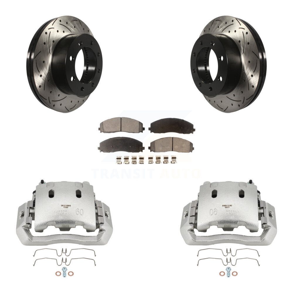 Front Brake Caliper Drill Slotted Rotors Semi-Metallic Pad Kit For Ford F-450 Super Duty KCD-100172P