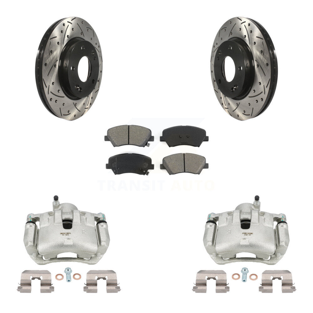 Front Brake Caliper Drill Slotted Rotors Semi-Metallic Pad Kit For 2012 Hyundai Veloster KCD-100172S