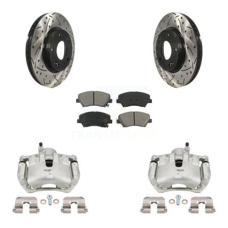 Front Brake Caliper Drill Slotted Rotors Semi-Metallic Pad Kit For 2012 Hyundai Veloster KCD-100172S