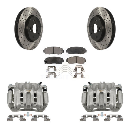 Front Brake Caliper Drill Slotted Rotors Ceramic Pad Kit For Honda CR-V Crosstour Accord KCD-100172T