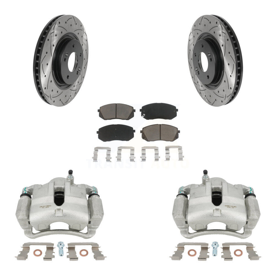 Front Disc Brake Coated Caliper Drilled Slotted Rotors And Ceramic Pads Kit For 2015 Hyundai Tucson FUEL CELL EV (FCEV) engine KCD-100173C