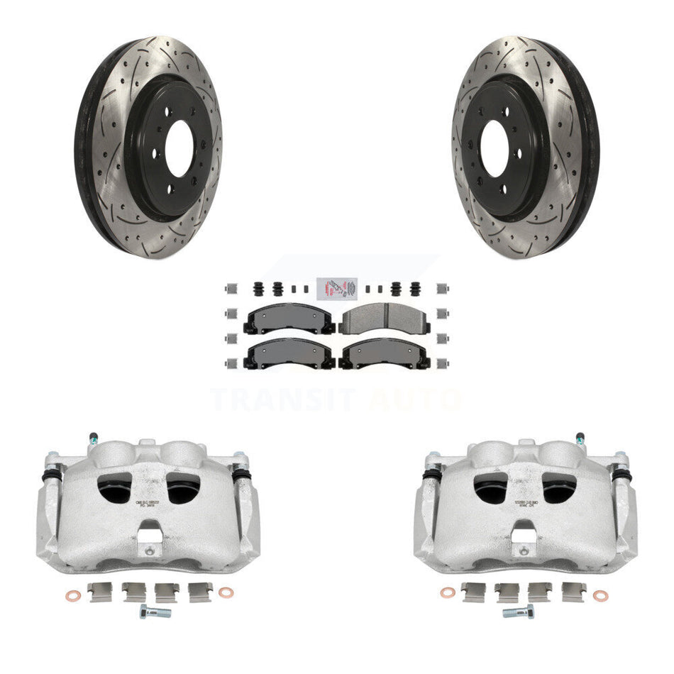 Front Disc Brake Coated Caliper Drilled Slotted Rotors And Semi-Metallic Pads Kit For Ford Expedition Lincoln Navigator KCD-100173N