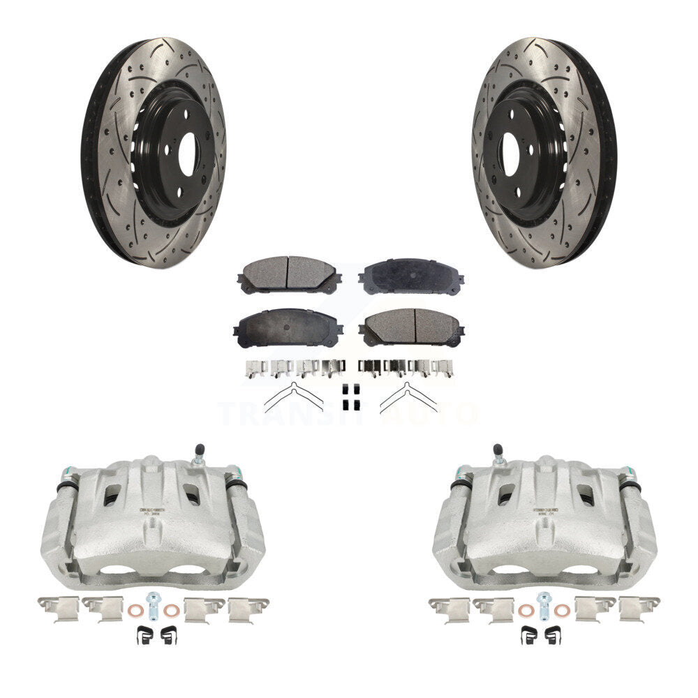 Front Disc Brake Coated Caliper Drilled Slotted Rotors And Semi-Metallic Pads Kit For Toyota Highlander Sienna Lexus RX350 KCD-100173P by Transit Auto