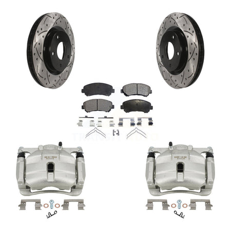 Front Disc Brake Coated Caliper Drill Slot Rotor Ceramic Pad Kit For Nissan Rogue Select KCD-100173T