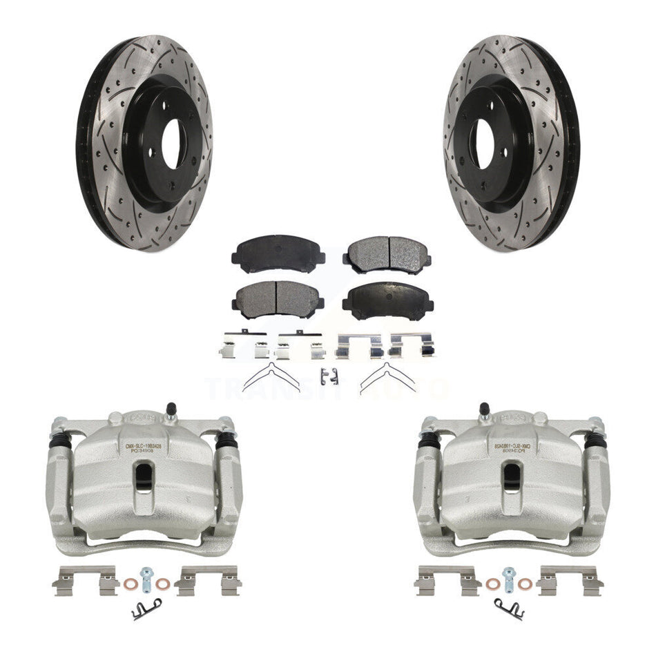 Front Disc Brake Coated Caliper Drill Slot Rotor Ceramic Pad Kit For Nissan Rogue Select KCD-100173T