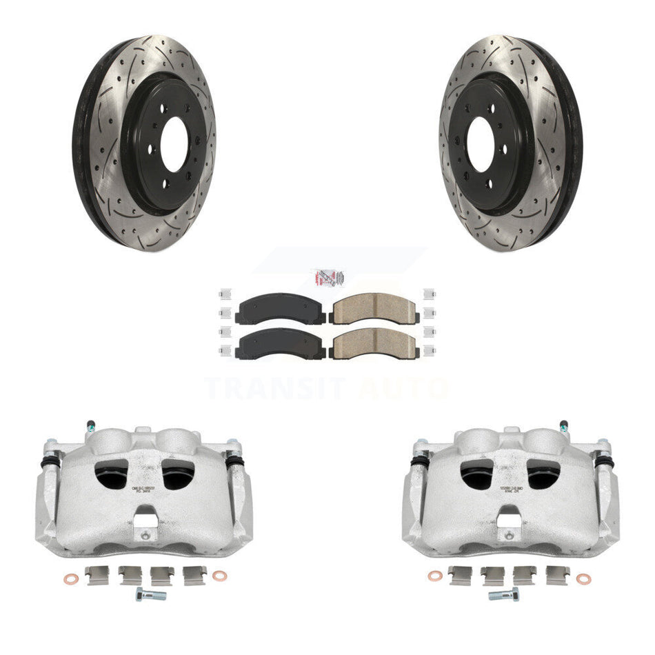 Front Disc Brake Coated Caliper Drilled Slotted Rotors And Ceramic Pads Kit For Ford Expedition Lincoln Navigator KCD-100174N