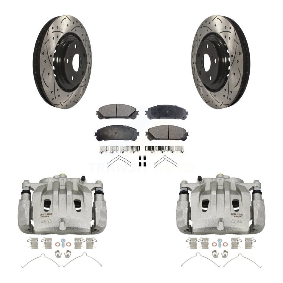 Front Brake Caliper Drill Slot Rotors Semi-Metallic Pad Kit For Lexus RX350 Toyota NX300 KCD-100174P