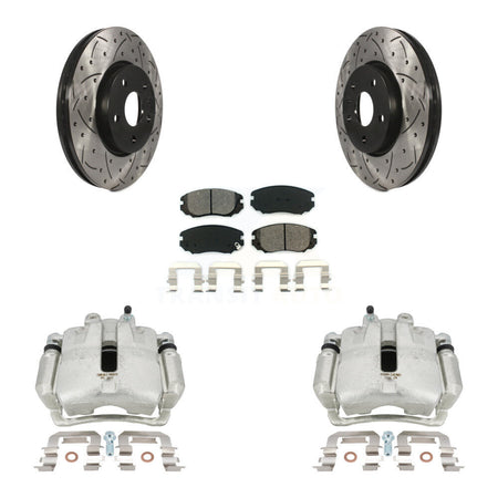 Front Disc Brake Coated Caliper Drilled Slotted Rotors And Semi-Metallic Pads Kit For Chevrolet Equinox GMC Terrain Malibu Impala Buick LaCrosse Regal Allure KCD-100174S by Transit Auto