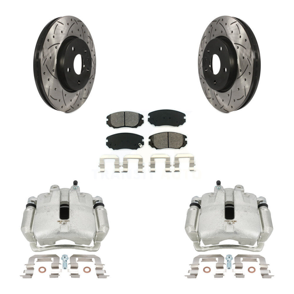 Front Disc Brake Coated Caliper Drilled Slotted Rotors And Semi-Metallic Pads Kit For Chevrolet Equinox GMC Terrain Malibu Impala Buick LaCrosse Regal Allure KCD-100174S