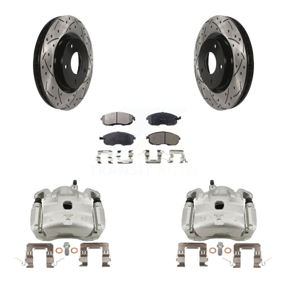 Front Brake Caliper Drill Slotted Rotor Ceramic Pad Kit For Nissan Sentra SE-R with 2.5L KCD-100174T