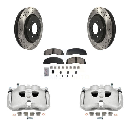 Front Brake Coated Caliper Drill Slot Rotors Ceramic Pad Kit For Ford Expedition Lincoln KCD-100175N