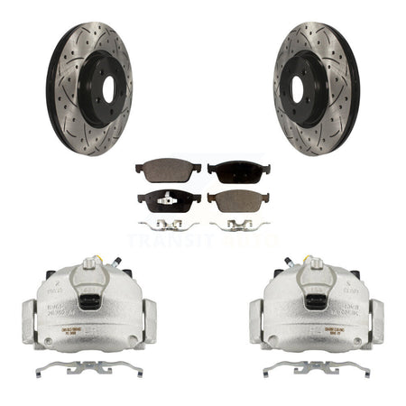 Front Brake Caliper Drilled Slot Rotor Semi-Metallic Pad Kit For 2013-2018 Ford Focus ST KCD-100175P