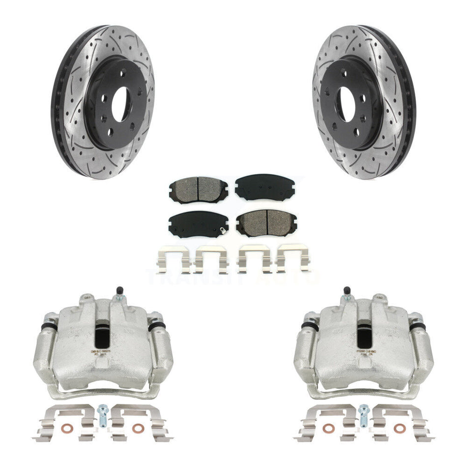 Front Disc Brake Coated Caliper Drilled Slotted Rotors And Semi-Metallic Pads Kit For 2011 Buick Regal 2.0L With Solid Rear KCD-100175S