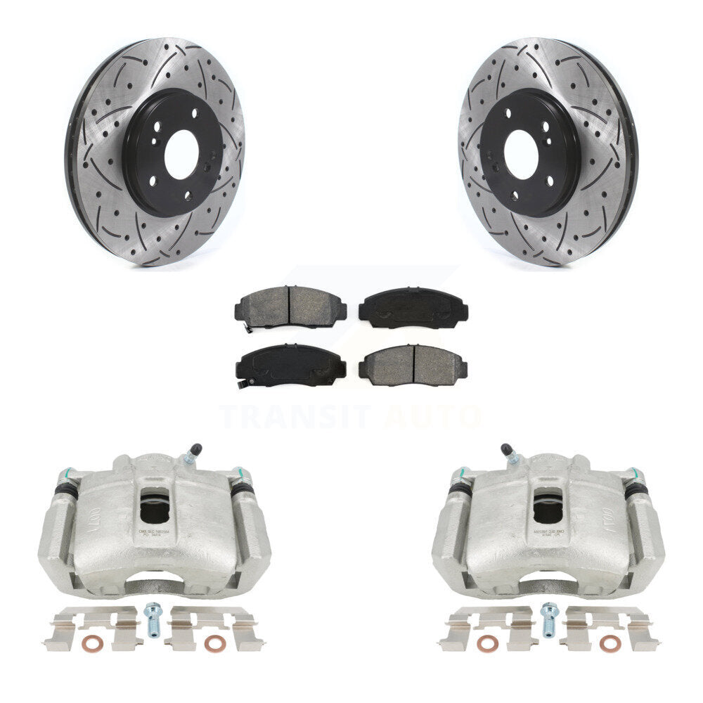 Front Disc Brake Coated Caliper Drilled Slotted Rotors And Semi-Metallic Pads Kit For Honda Accord Acura TSX KCD-100176S by Transit Auto