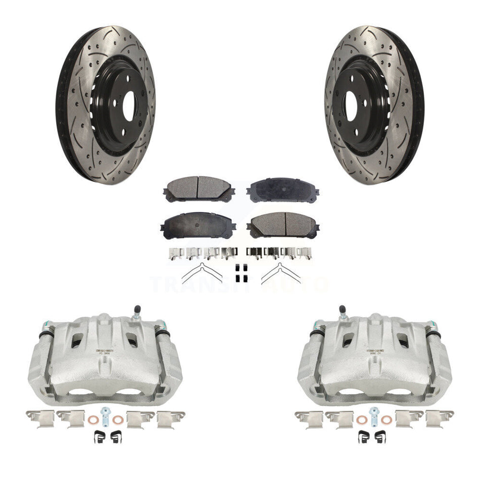 Front Disc Brake Coated Caliper Drilled Slotted Rotors And Ceramic Pads Kit For Toyota Highlander Sienna Lexus RX350 KCD-100176T by Transit Auto